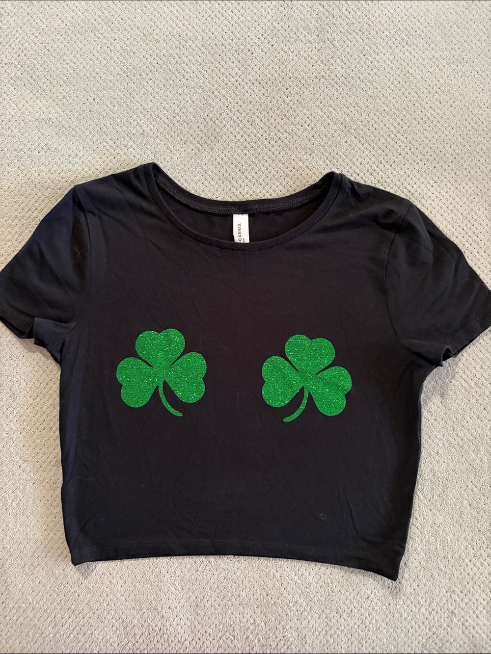 Black Crop Top Tee with Shamrocks - St Patrick’s Day